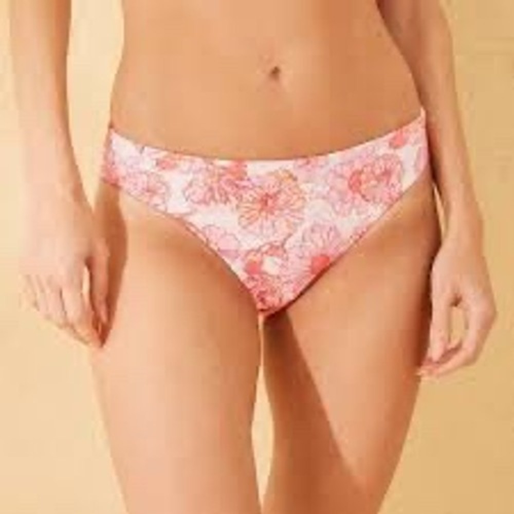 Shade & Shore Pink Orange Floral Hipster Bikini Bottom Swim Moderate Coverage M